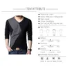 Browon Marka Jesień Męskie koszulki Moda Streetwear Z Długim Rękawem V Neck Color Patchwork Bawełna T Shirt Men 210722
