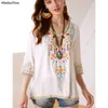 Khalee yose Boho Çiçek Nakış Meksika Bluz Gömlek Vintage Chic Sonbahar Artı Boyutu 2XL 3XL Etnik Hippi Gömlek 210719