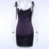 Сексуальные ремни спагетти bodycon готическое черное платье женщины уличные одеяла черный кружев мини женское платье повседневная фиолетовая платье 210426