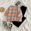 Women's T-Shirt Suits 2022 Summer Korean Loose Striped Short Sleeve Womens Wide-leg Pants Casual Fashion Sets Two-piece Suit