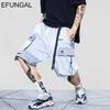 Efungal hip hop knä längdficka reflekterande stripe sommar shorts män mode streetwear lös jogger manlig urban 210714