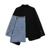 여성 빈티지 패션 재킷 데님 패치 워크 재킷 가을 겨울 불규칙한 코트 여성 긴 소매 느슨한 한국어 겉옷 211104