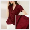 Korean Women's Shirt Knitted Chiffon Blouses for Women Short Sleeve Female Top Red V-neck Blouse Woman OL 210427