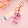 Moda Glitter Bear Quicksand Keychains Acrílico Chave Mochila Pingente Casais Mulheres Homens Namorado Amigo Keychain Presente