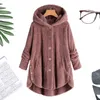 Giacca in lana cappotto invernale da donna taglia grande con bottoni spessa giacca a tre petti in peluche cardigan ampio con cappuccio tinta unita 211118