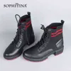 Sophitina Women's Bootsスタイリッシュなカジュアルな高品質女性足首ブーツ円形のつま先ミドルヒール快適な黒い靴女性C788 210513
