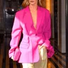 Twotwinstyle streetwear tunika hög midja långärmad svart rosa blazer coat kvinnor höst kvinnlig mode kläder 211019