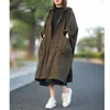 Стиль осенью стиль искусств женская однобортное длинное пальто с капюшоном Большой карман свободные повседневные твердые траншеи размером S30 210512