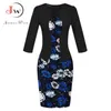 Sommerkleid Frauen Bodycon Mode Elegante Sexy Büro Blumendruck Patchwork Tunika Einteilige Bleistiftkleider 210329