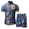 Tuta stampata da uomo estiva Hawaii Casual corta da uomo Tuta sportiva da vacanza Camicia + Pantaloncini Set da 2 pezzi Abbigliamento sportivo di marca Abiti slim 210806