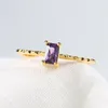 Ring For Women Korean Style Square Purple Cubic Zirconia Light Yellow Gold Color Fashion Jewelry Gift For Girls KBR011