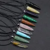 Natural Stones Bullet Necklaces Crystal Quartz Agate Gemstones Charm Pendant Necklace Black Wax Rope Chain Fashion Men Women Choker Jewelry Gift