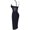 Summer Sexy Rayon Bandaż Suknie Siatki Wkładka Kobiety Dress Black Party Night Club Bodycon Sukienka