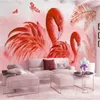 Обои Beibehang Пользовательские ручные окрашенные маслом окраска тропических растений Фламинго современная мода фон стены декоративная живопись