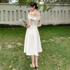 Verão Bowknot Branco Longa Dres Elegante Chique Casamento Sem Mangas Feminino Sklliky Slim Férias Prom Coreano 210604