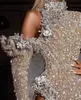 African Bling Gold Sequin Mermaid Trumpet Prom Dresses 2021 Sweetheart Sweep Train Split Long Party Pageant Formal Evening Gowns C4055101