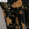 Kvinnor Vintage Stand Collar Totem Leaves Print Casual Court Klänning Kvinna Platser Puff Sleeve Chic Slim Vestido Cloth DS4901 210420