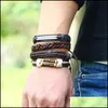 Manschettarmband juvelryretro äkta punk retro mens cowe enkel mti-skikt vävd diy kostym läder armband droppleverans 2021 l9c6p