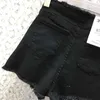 [DEAT] Solid Hög midja Cross Bandage Zipper Rough Edge Jeans Kort Varm Byxor Streetwear Ny modeide sommar GX816 210428