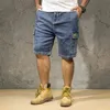 Plus size 48 50 52 homens solto azul denim shorts verão grande bolso em linha reta calções de carga marca macho marca 210720