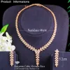 Beaqueen luxe Dubai gouden kleur blad bruiloft sieraden set kubieke zirkoon lange daling oorbellen en ketting sets voor vrouwen JS278 H1022