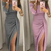 Casual Dresses Fad11 Shiny Dress Women Off Shoulder Party Female Peplum Spring Elegant Women's Bodycon Vestidos Nice300n