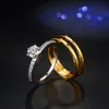 Märke Två toner Färg Underbara Cubic Zirconia Engagement Smycken Bröllop Band Ring Set för Kvinnor R088 210714