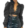 Kvinnors Jackor Denim Jacka Coats Kvinnor 2021 Höst Mode Loose Short Sexy Beskuren Single Row Party Casual Clothing för damer