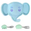 3Pcs/Set Baby Toddler Tableware Cartoon Elephant Division Design Silicone Children Plate Spoon Fork Set Solid Feeding Dishes G1221
