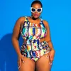 プラスサイズの水着包帯カットアウト入浴スーツの女性水着アフリカプリントモノキン大型ボディスーツセクシー210702