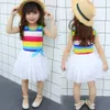 Zomer Meisje Mouwloze Prinses Kinderen Gestreepte Patchwork Mesh Jurken Q0716