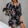 Dress 2022 TOPS VESDIOS FEMME Evening Party Kobiety moda kwiatowy nadruk długie rękawie w szyku w szyku swobodne sukienki szaty Sundress