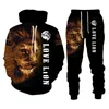 Survêtements pour hommes Homme 2 pièces Sweat Costumes Hommes 3D Floral Print Lion Sweatshirts Pantalons de survêtement Ensembles Costume de sport