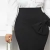 Women Black High Waist Skirts Bodycon Pencil Office Ladies Big Bowtie Summer Fall African Modest Elegant Retro Jupes Falad Saia 210724