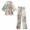 Women Summer Fashion Print Suits 2-pieces Sets ZA Kimono Shirts Tops and Trousers Female Casual Street Loose Clothing 210513