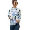 Длинные рукава вязаные пуловеры для женщин зимняя рождественская елка снеговика Print старинные повседневные женские улица теплый свитер вершины 210608