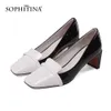 SOPHITINA Pumps Frau Helles Leder Patchwork Grün Schwarz Karree Flache Hohe Quadratische Ferse Büro Dame Schuhe PB46 210513