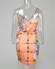 V Neck Leaf Print Mini Summer DrWomen Spaghetti Strap Casual Holiday Beach Dress X0529
