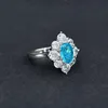 Cluster Rings Fashion 100% 925 Sterling Silver Oval Cut Paraiba Tourmaline Created Moissanite Gemstone Engagement Ring For Women Fine Jewelr