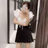 Femmes élégant coton blanc Blouses à volants Sexy sans manches nœud papillon haut court dames solide Chic court Blouse chemise 210414