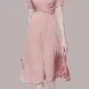 Chegada manga curta verão chiffon vestido mulheres moda rosa casual plissado vestidos 210520