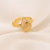 24K Fine Gold Fyllda Hängsmycke Örhängen Ring Twisted Chain Water Drop White CZ Lucency Bridal Smycken Ställer in Bröllopsfest