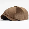 남성용 봄 가을 겨울 뉴스 보이 모자 모자 모자 남성 형사 모자를위한 따뜻한 8 각형 모자 레트로 평면 모자