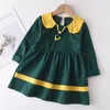 Girls Dress Spring Autumn Fashion Children Abbigliamento Peter Pan Collor Tie Abiti 2-6 anni Costumi 210429