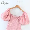 Summer Women Pink Leopard Mini Lace Up Ruffle Sexy Backless Party Dress 210415