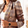 Costume mince Lady Blazer à manches longues Casual Double boutonnage Check Slim Fit Bureau Élégant Chic Veste StreetCoat 211006