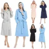 High Quality Spring Autumn Women Robes Plus Size Simple Knitted Cotton Hooded Bathrobe Female Thin Long Sleeve Bath Robe 5XL 210901