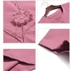 Shintimes Floral Embroidery T-Shirt Purple Summer Cotton Short Sleeve Button T Women Korean Clothes Tee Femme 210615