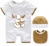 Summer Fashion 3 PCS nyfödda Rompers babykläder unisex tecknad bokstav tryck kort ärm spädbarn pojke tjej romper och hatt haklappar set2837854