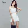 Sommar ankomst Fashion 2 Piece Set Women Lace Patchwork Sling Vest Crop Top + Bodycon Mini Skirt 210519